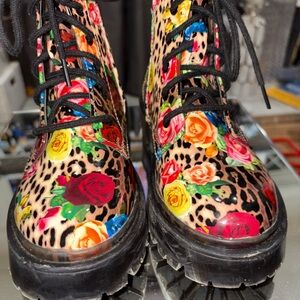 Betsy Johnson Floral Leopard Print Girls Combat Boots